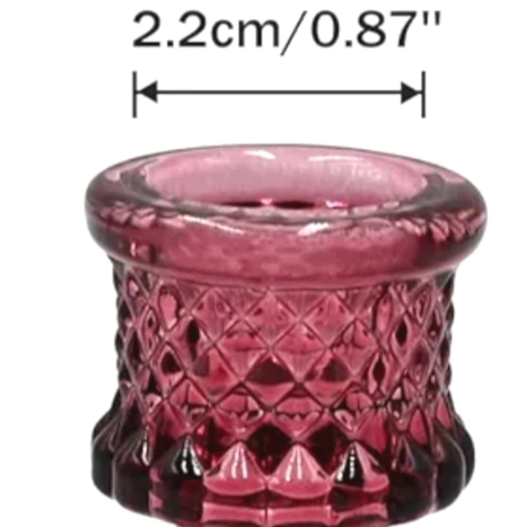Set of 2 Berry Pink Faceted Glass Crystal Taper Candle Holders New Vintage Style - Picture 7 of 11